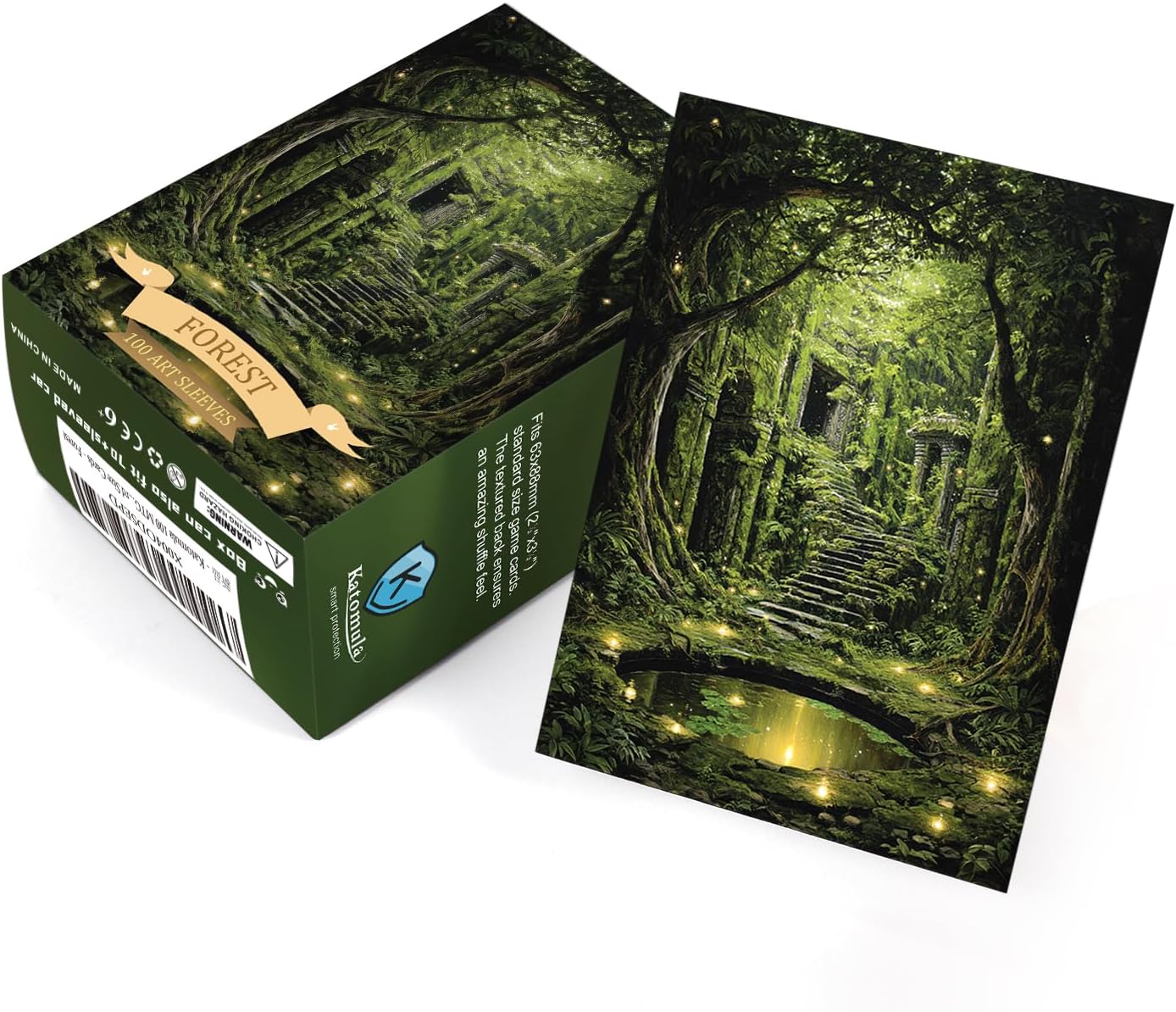 100 Card Sleeves for MTG with 100 Inner Sleeve, Textured Back Art Sleeves, Fit Standard Size Cards - Forest