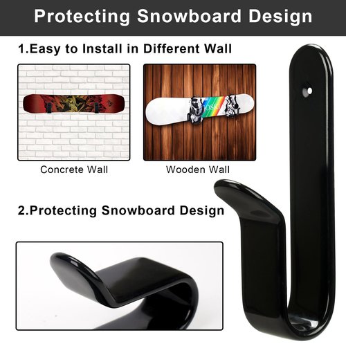 Rolitwils Snowboard Wall Mount Clips, Horizontal Skateboard Wall Mount,Snowboard Display Stand for Room, Garage