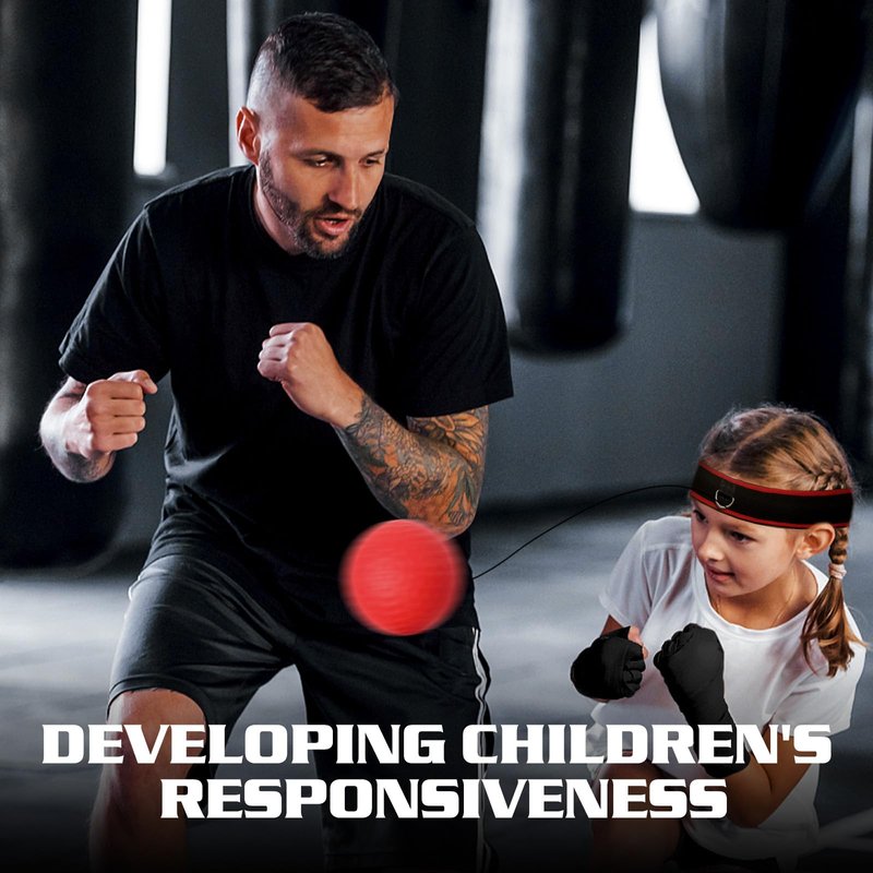 KTEBO® Boxing Reflex Ball Headband Set - Includes 4 Different Balls, 2 Adjustable Headbands and 2 Boxing Hand Wraps for Beginner Proficiency Improvement, Great Boxing Equipment