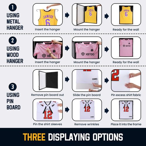 BAIJIALI Jersey Wooden Frame Display Case -Shadow Box with 98% UV Protection Acrylic and Hanger for Baseball Basketball Football Hockey Sport Shirt and Uniform (1)