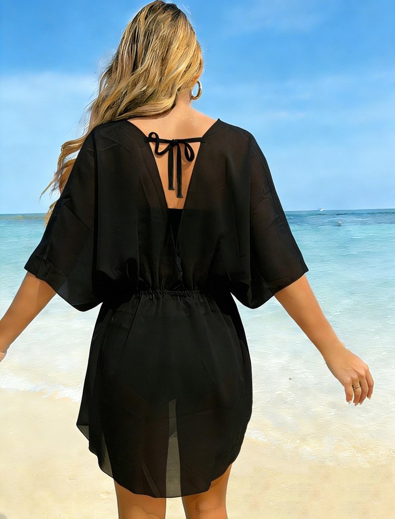 Rioofinx Women Sheer Swimsuit Cover Ups Sexy Beach Dress Swimwear Coverup for Summer Vacation Black L