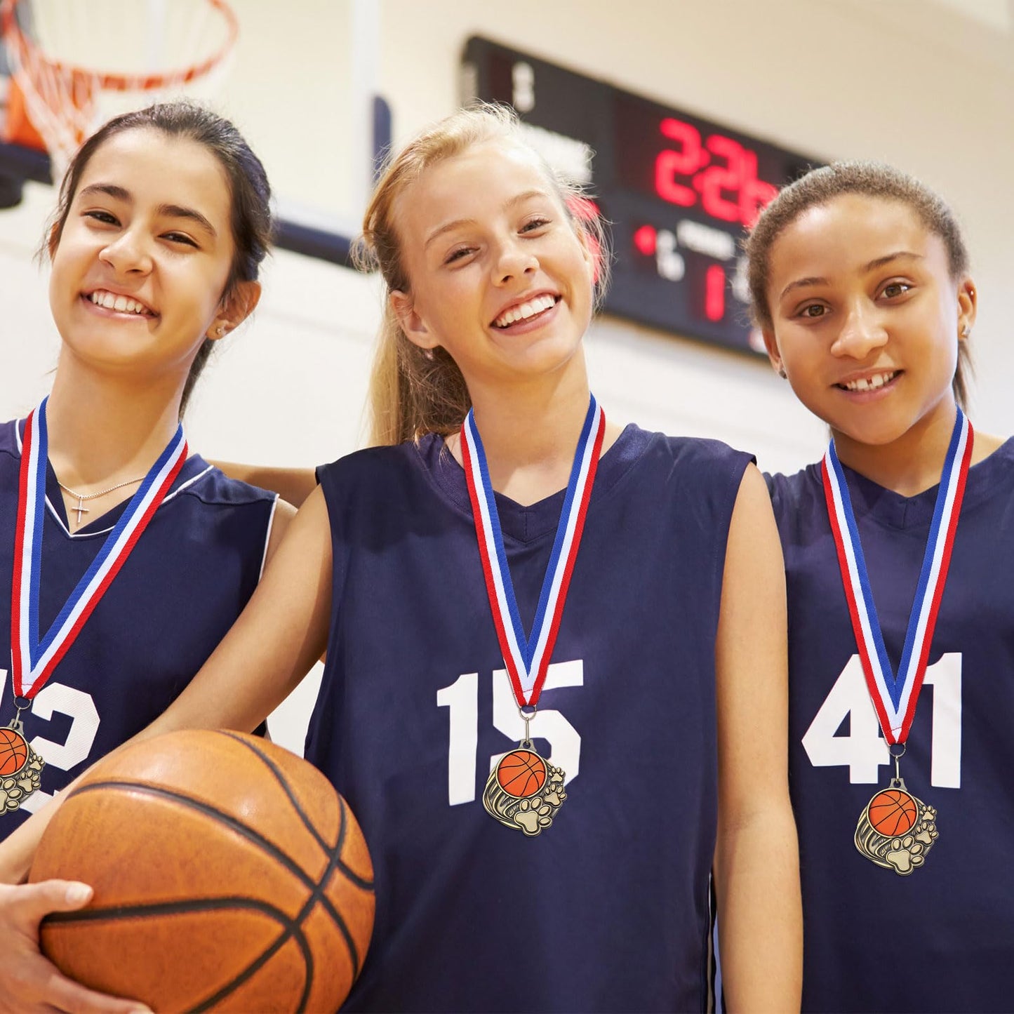 Trnayi 20 Pcs Basketball Paw Print Medals with Neck Ribbons 2'' Gold Medal for Awards Winner Encourage Team Participation for Kids Adults Trophy Award Prize Gift Team Competitions Party Favor Gifts