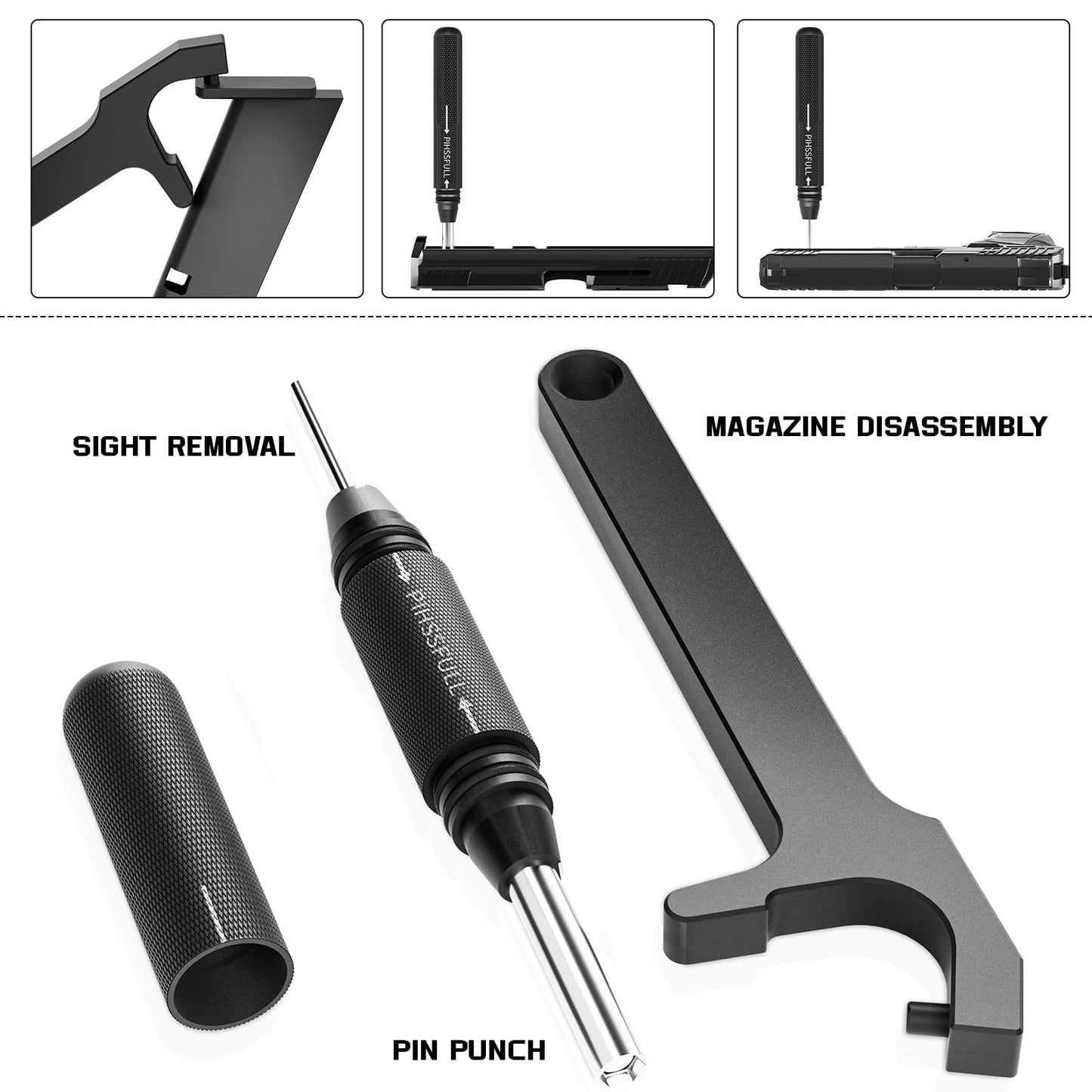 2-in-1 Tool Kit for Glock with Front Sight Remove, Magazine Disassembly,Pin Punch Tool for Glocks 19 19x 17 26 27 43 43x Accessories