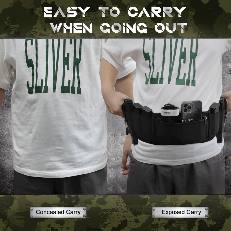 Steinfinit Belly Band Holster for Men Women, Belly Band Holster Ambidextrous, Belly Holster for Concealed Carry, Fits with Most Pistols and Revolvers Including Glock 17-43X, Taurus, Ruger LCP,S&W M&P