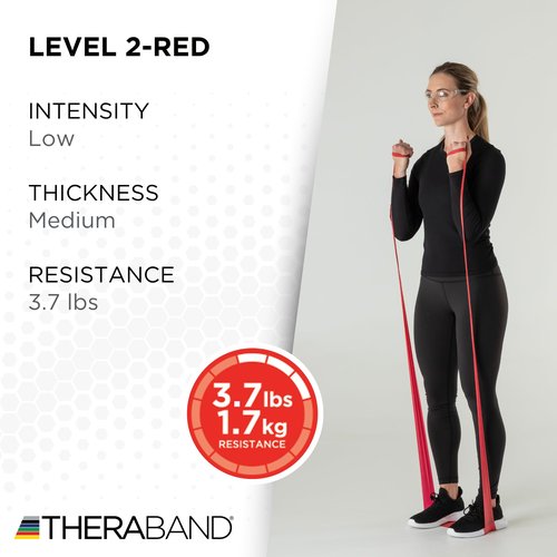 THERABAND Resistance Band 25 Yard Roll, Medium Red Non-Latex Professional Elastic Bands For Upper & Lower Body Exercise Workouts, Physical Therapy, Pilates, & Rehab, Dispenser Box, Level 3