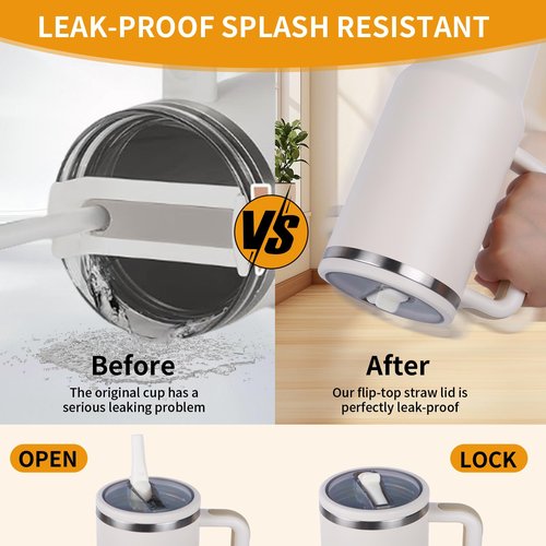 2 Pack 30 oz Flip Straw Leak Proof Lid for Stanley Quencher H2.0, Spill Proof Tumbler Lid Replacement, BPA Free Reusable No Spill Straw Lid for Stanley Accessories