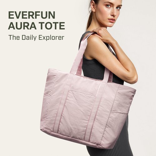Everfun Large Tote Bag for Women, Gym Tote with Wet Compartment for Daily Yoga, Laptop Work Bag, Travel, Weekend, Beach, Dance, Lightweight, Pink