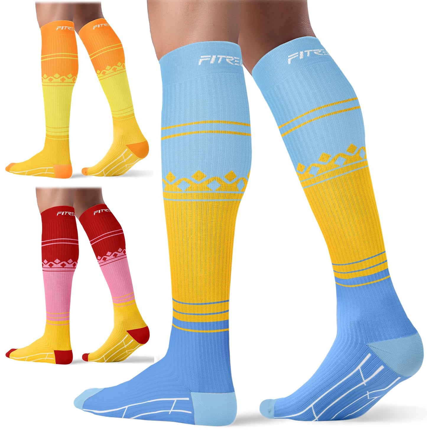 FITRELL 3 Pairs Compression Socks for Women and Men 20-30mmHg- Support Socks for Travel, Running, Nurse, Knee High, Popsicle, S/M