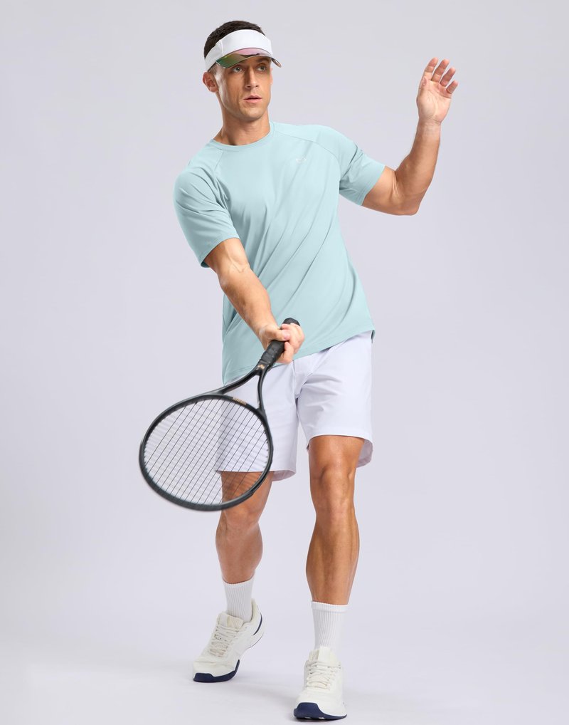 G Gradual Men's Athletic Workout T-Shirts Moisture Wicking Cooling Running Shirts Short Sleeve Performance Tee for Gym Tennis(Light Blue,M)