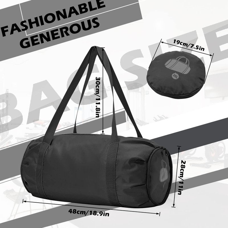 Foldable Sports Gym Duffel with Wet Dry Pocket, Ultralight Travel Carry on Bag, Overnight Weekender for Travel, Beach (Black)