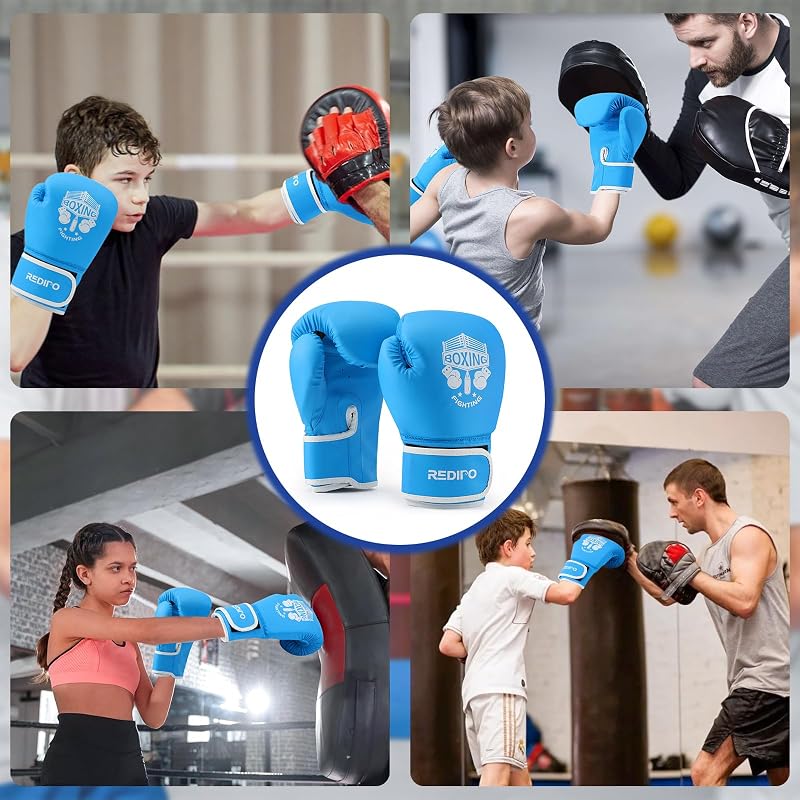 Kids Boxing Gloves 6oz Blue - Sponge Foam Training Sparring Gloves for Boys & Girls Aged 3-9 (Variation: Blue+6oz)