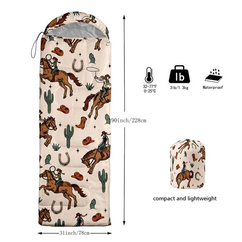 lneffble Cowboy Sleeping Bag for Kids Camping,Suitable for Children Boys and Girls Portable, Waterproof, Compact and Lightweight, Great for Outdoor Camping, Backpacking and Hiking