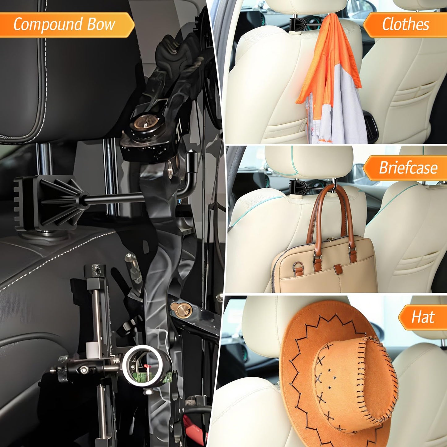 Hard Hat Holder for Truck, Heavy Duty Stainless Steel Hard Hat Accessories, Headrest Hooks for Car Seat, Compact Truck Organizer & Storage, Car Purse Hook for Work Helmets & Gear, Blackon(1pack)