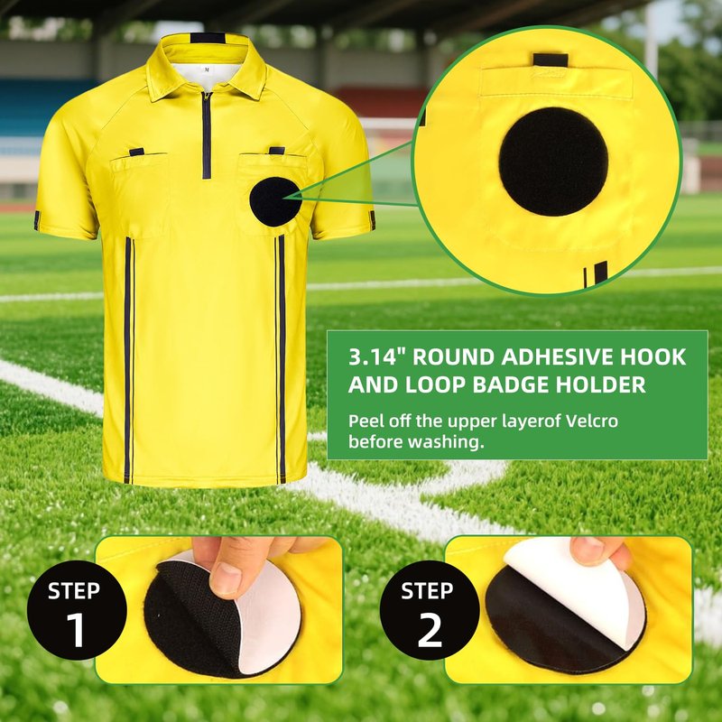 CUTIEHON Soccer Referee Jersey, Short Sleeve Official Pro Referee Shirt, Featuring a Badge Holder & Pockets Yellow