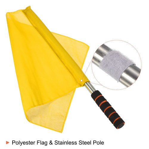PATIKIL Referee Flag, 4 Pack Stainless Steel Pole Sponge Handle for Football Soccer Track and Field Sports Linesman Command Hand Signal, Yellow