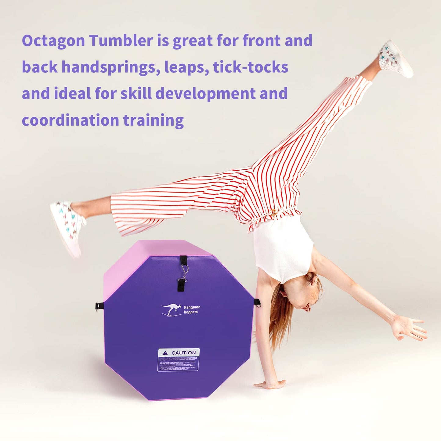 Kangaroo Hoppers Gymnastics Octagon Tumble Mat 19"x23" with Carrying Handles, Somersault Backbend Tumbling Trainer for Home Gym Exercise (Purple/Pink)