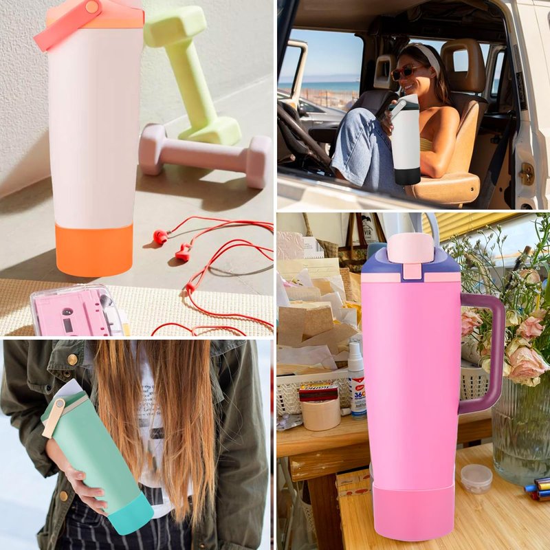 Mity rain 2PCS Protective Silicone Boots for Owala 30oz & 40oz FreeSip Sway Bottles & Tumblers - Accessories for owala, Enhances Stability & Prevents Scratches (Eucalyptus & Lvory)