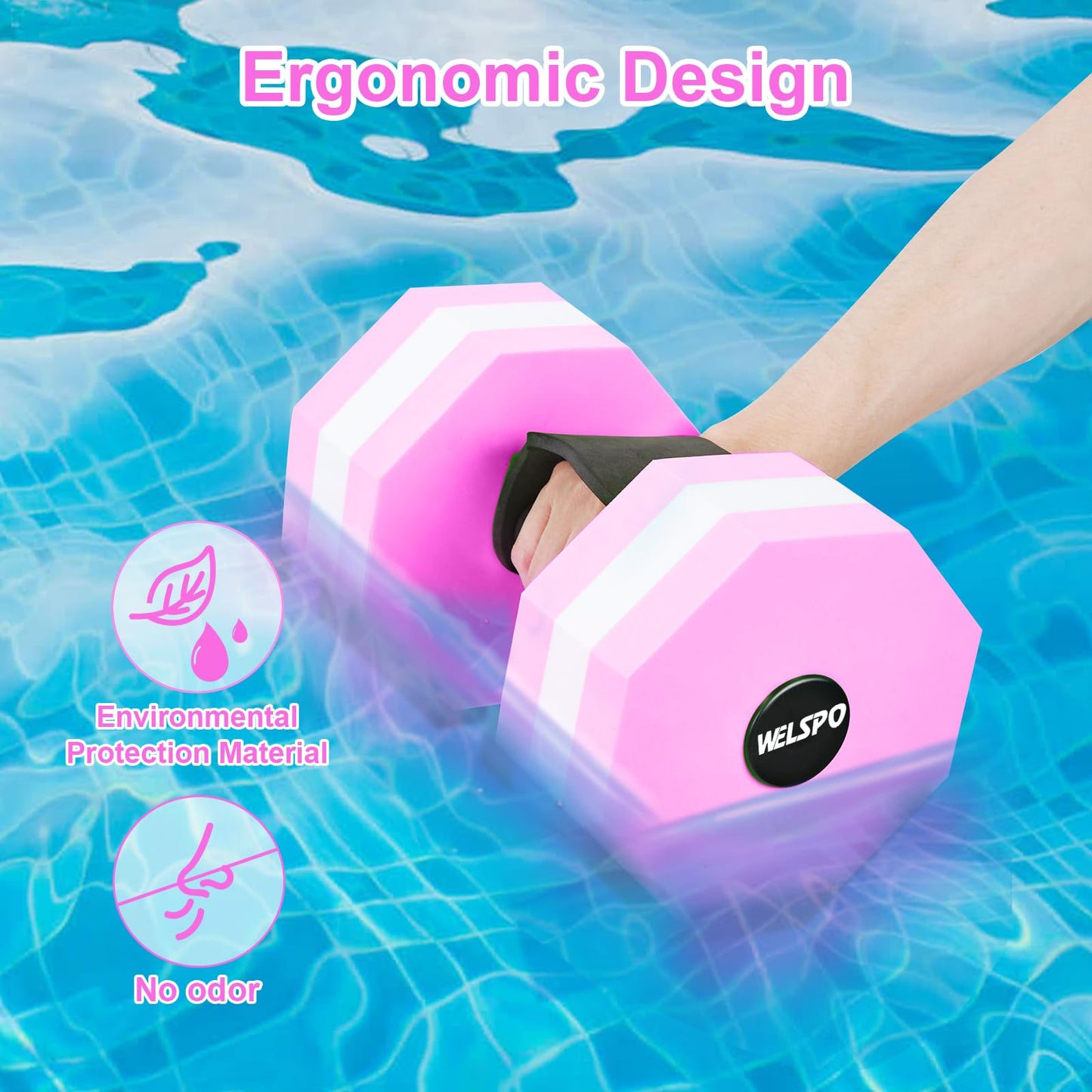1 Pair EVA Foam Water Dumbbells for Pool Exercise, Water Weights Aquatic Exercise Dumbbells, Aquatic Fitness Weights, Enhance Your Fitness Journey with Water Aerobics Equipment and Pool Weights(Pink)