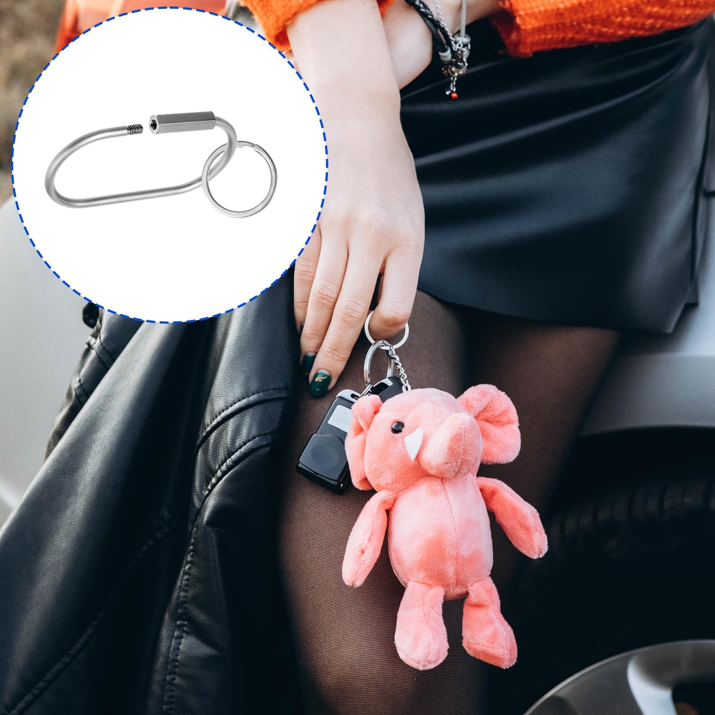 2.52 x 1.34 Inch 2 Pcs Brass Screw Lock Keychain with 4 Rings, Sliver Brass Screw Lock Clip Key Chain Ring Durable Simple Brass-Keychain Holder Brass-Key-Ring Simple Style Car keychain for Men Women,