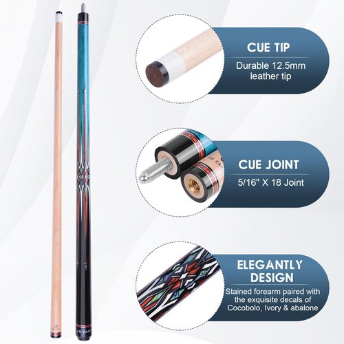 AB Earth 36 Inch/ 42 Inch/ 48 Inch Short Pool Cue Stick for Kids, Canadian Maple Billiard Cues for Tight Spaces, 2024 (Blue 48")