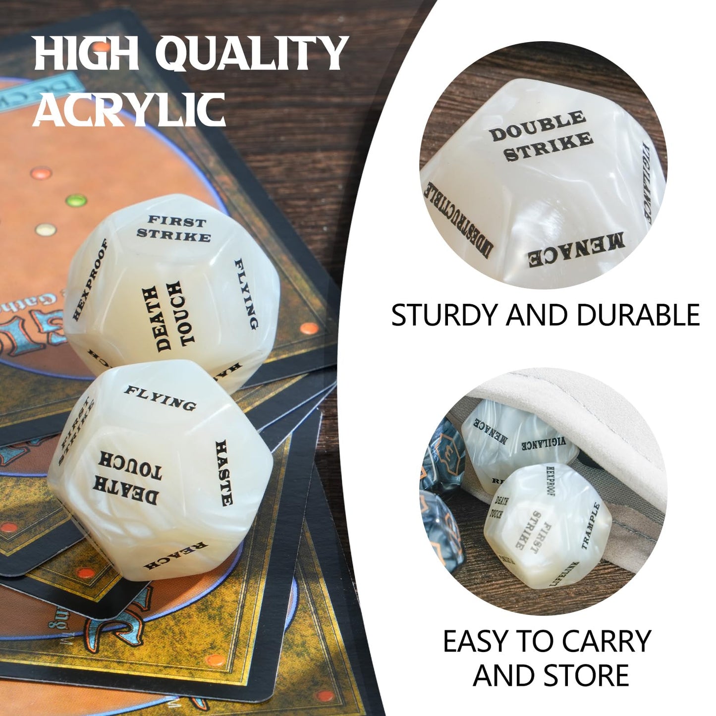 12 Pieces MTG Counter 12 Sided Abilities Keywords Dice Loyalty MTG Life Counter Tokens Dice Buff Tokens Compatible with Magic Card Game Accessories CCG Creature Stats (White)