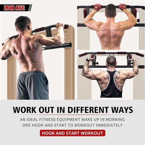 IRON AGE Pull Up Bar For Doorway - Pullupbar With 2024 Enhanced Smart Hook Angled Grip Home Gym Exercise Equipment US Patent (Fits Almost All Doors)