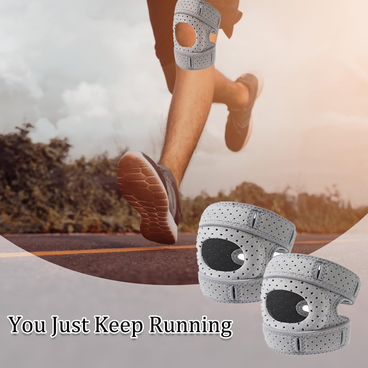 2Pcs Wellknee Knee Brace, Knee Brace for Women Men Adjustable Knees Support, Patellar Pad Realign Knee Joint, Adjustable Tendon Support Sleeve Brace, Knee Support for Running Hiking and Sports (Large)