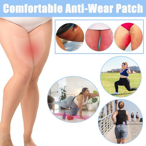 WOLAIYE Thigh Lift Anti Chafing Friction Tape Patches, Chafe Protection Thigh Inner Adhesive Sticker, Clear Invisible Waterproof Skin Pads, 12PCS