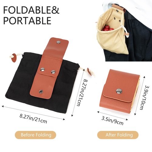 2-Pack Canvas Leather Foraging Bags, Portable Foldable Gathering Bags, Ideal for Mushroom Picking, Hiking, Hunting, Camping, and Bushcraft (Black)