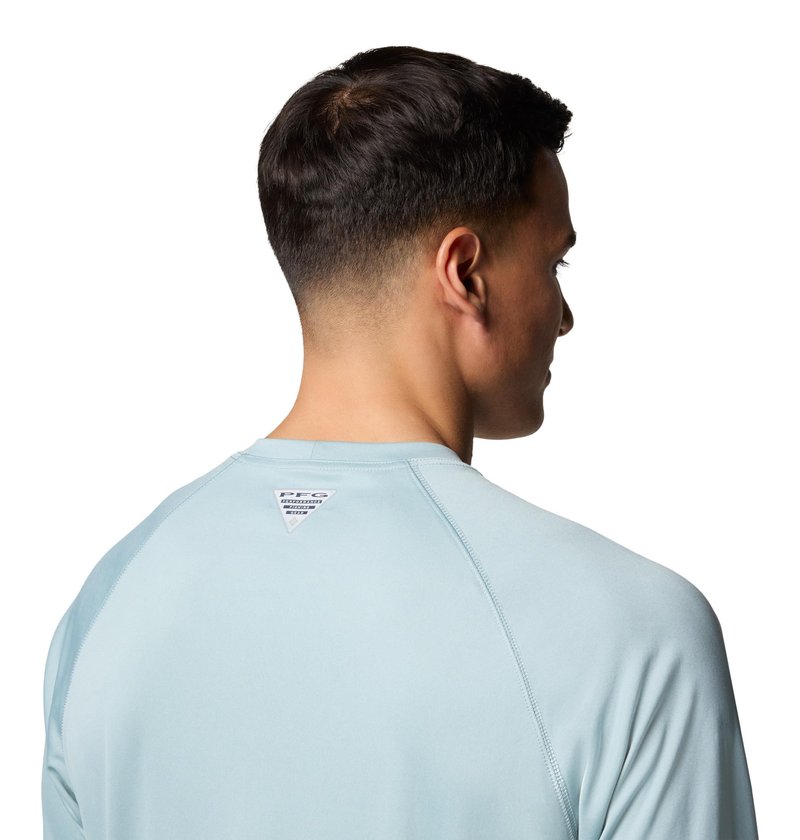 Columbia Men's PFG Terminal Tackle Long Sleeve Fishing Shirt, Crushed Blue/Faded Peach Logo, Small