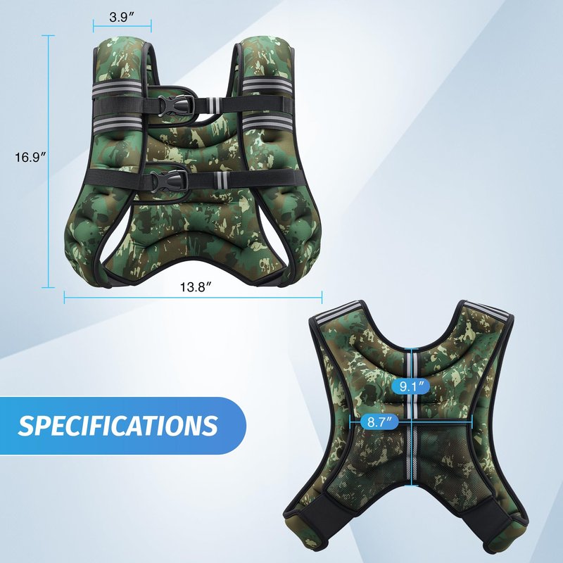 ZELUS Weighted Vest, 6lb/8lb/12lb/16lb/20lb/25lb/30lb Weight Vest for Men Women with Storage Pocket Reflective Strips for Workout Strength Training Running Muscle Building, Green Camo (25 lb)