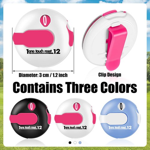 Fiada 1.2 Inch Golf Score Counter for Women Mini Golf Stroke Counter Scoring Keeper up to 12 Shot to Scorekeeper Glove in(Black, White, Blue)