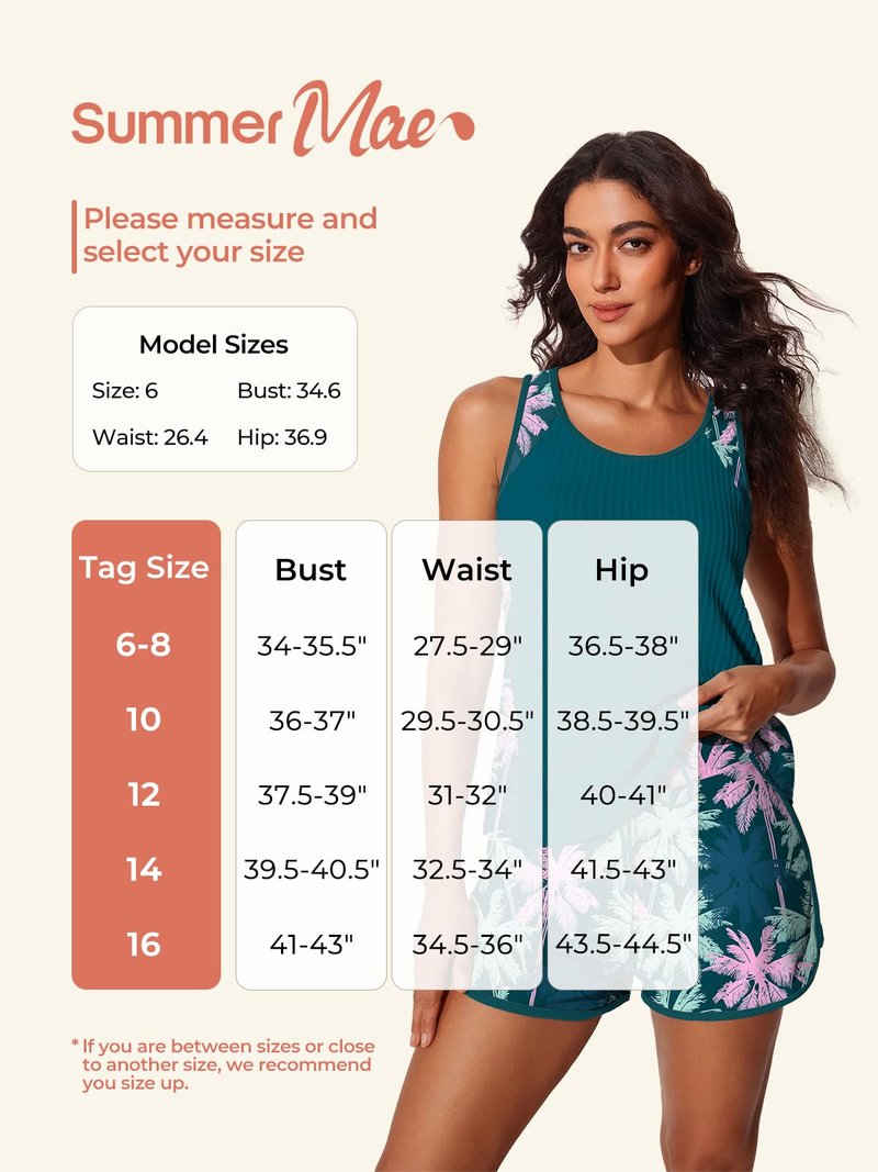 Summer Mae Modest Tankini Swimsuits for Women 2026 Textured Ribbed Bathing Suits Tummy Control Swim Shorts with Pockets Monstera Leaf Pattern Size 14
