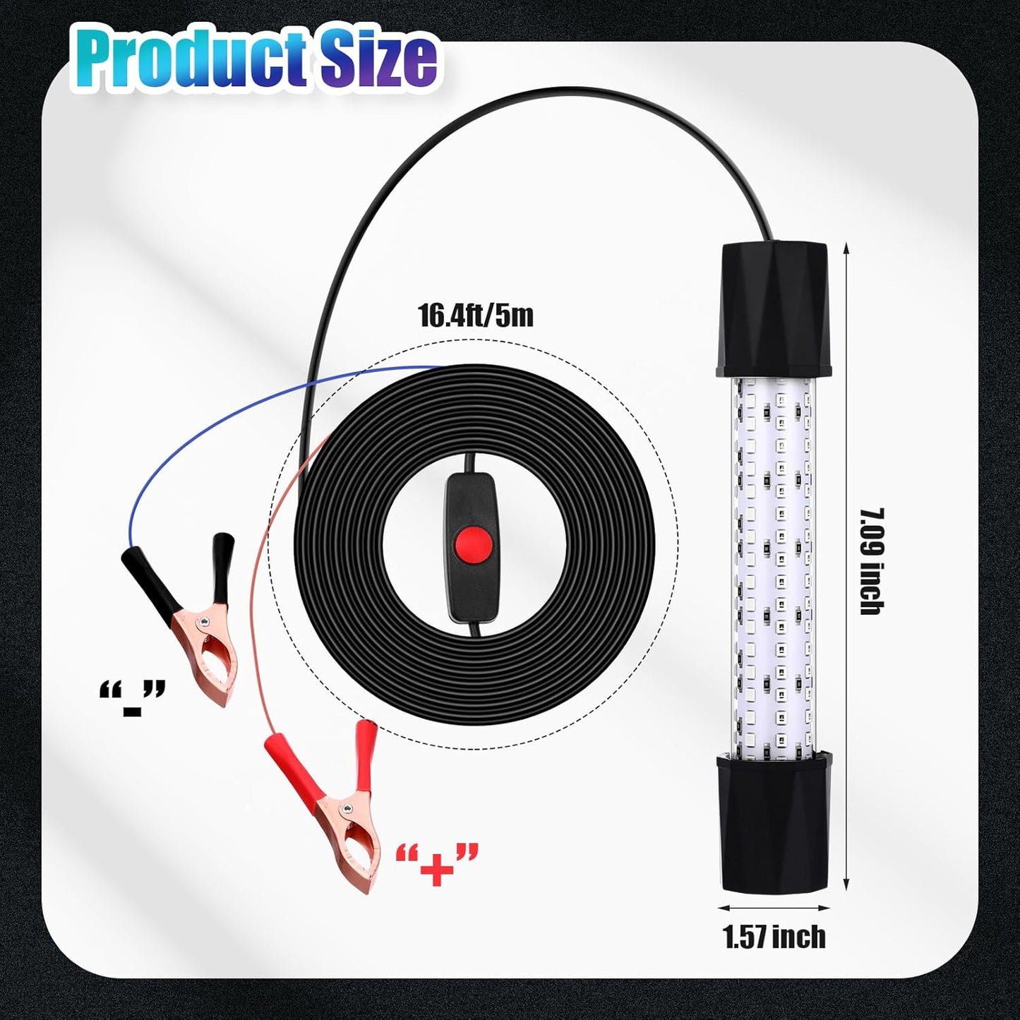 2 Pcs Adjustable 12V 15W Underwater Submersible Fishing Light Fishing Attracting Light LED Lure Bait Finder Lamp with 16.4ft Cord for Pool Boat Sea Crappie Squid Shad Shrimp