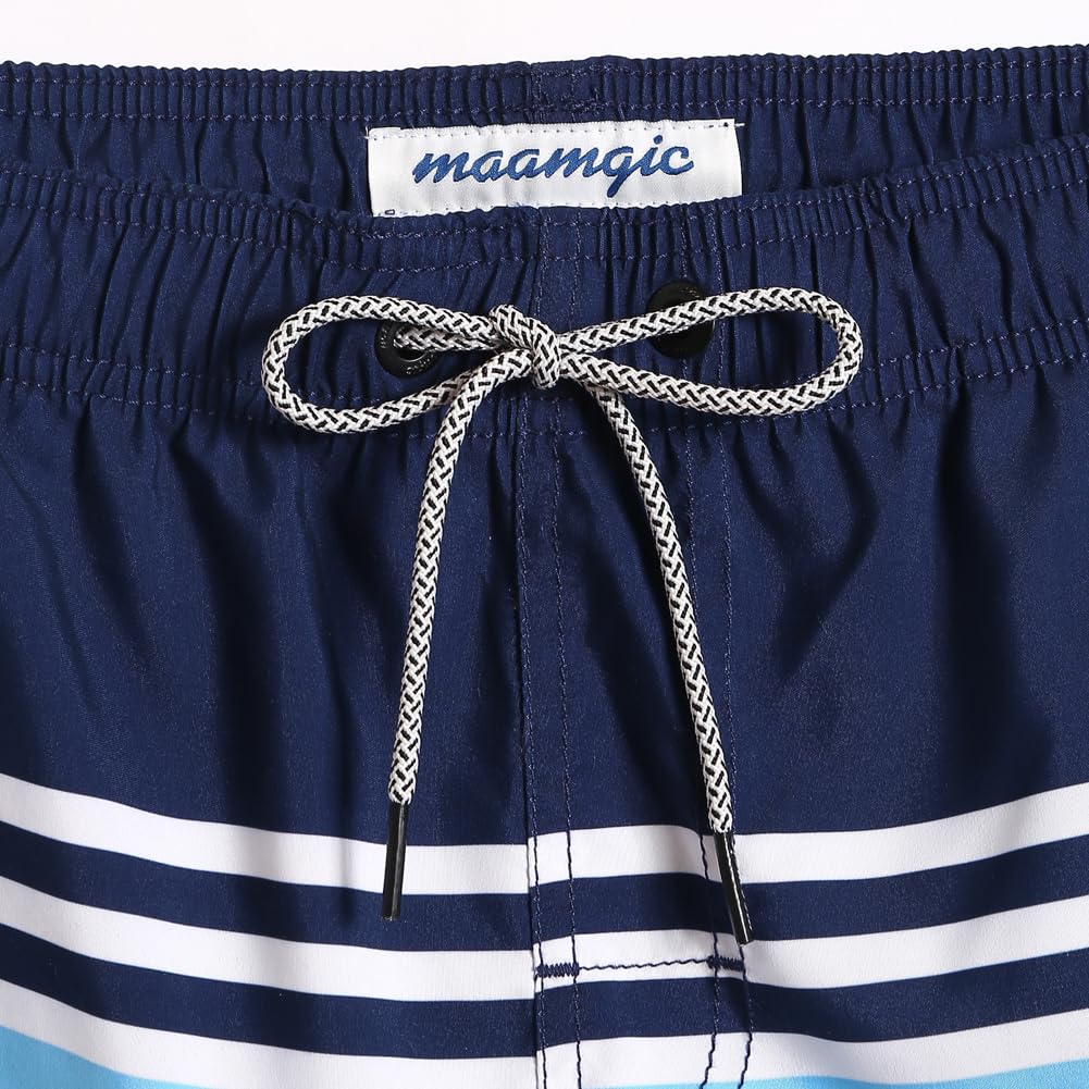 maamgic Mens Swim Trunks Quick Dry Swim Shorts with Mesh Lining Funny Swimwear Bathing Suits 7inch Striped Navy Large