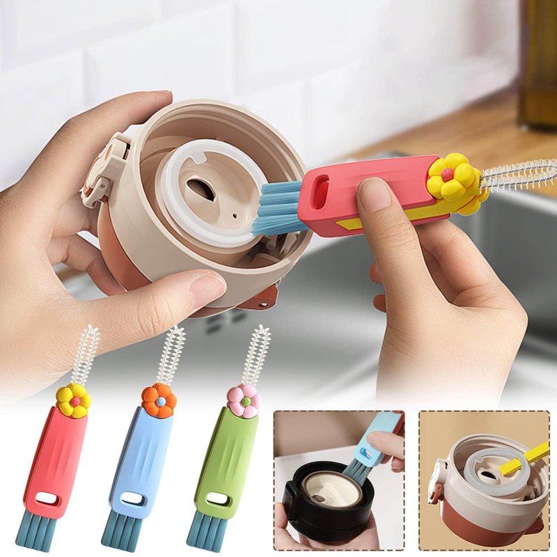 2024 New 3 in 1 Multifunctional Cleaning Brush, Portable Cup Lid Cleaner for Baby Bottles and Tight Spaces