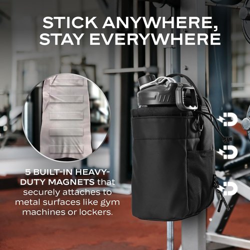 Rlyqant Magnetic Gym Bags for Men & Women, Magnetic Water Holder for Gym with 5 Built-In Magnets & Phone Pouch, Sling Bag Carrier for Fitness, Travel, Sports | Keep Items off Floor B006