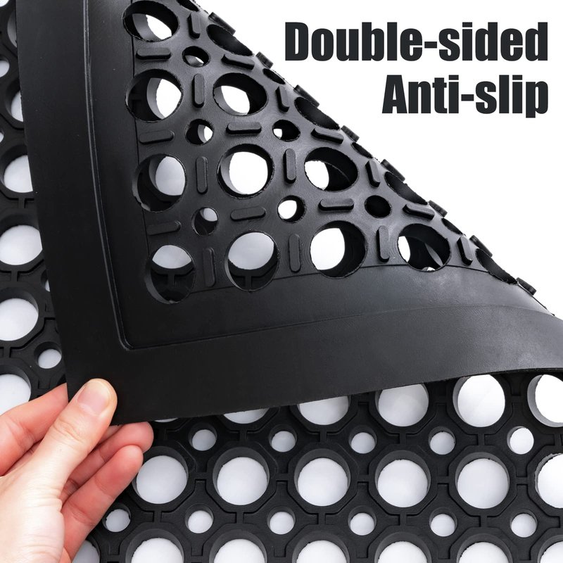 Anti Fatigue Rubber Floor Door Mats Restaurant Kitchen Outdoor Rubber Drainage Floor Mat Durable No Slip Commercial Bar Floor Mats Used for Garage Black 36" x 60"