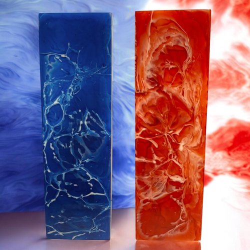 Malayan Products Knife Handle Scale Blanks Arylic Set 5.2in by 1.6in by 0.25in, Resin Grips Material Crafting, DIY Patriotic Knife Bladesmithing, Custom Blue and Red