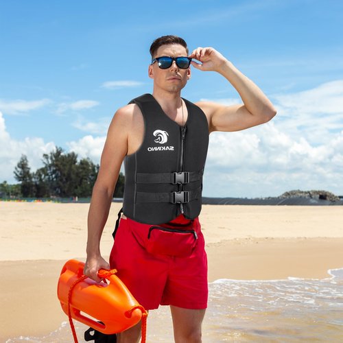 huraty Kids Youth Swim Jacket, High Buoyancy Reflective Floating Vest Swimsuit with Adjustable Safety Straps, Outdoor Water Sports Vests for Boating, Kayaking, Surfing, Sailing, Black, S