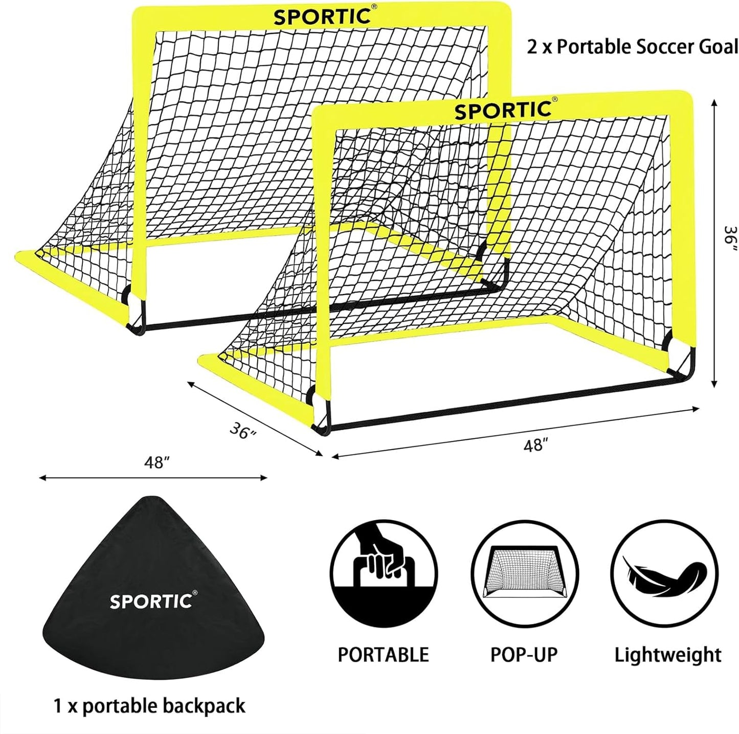 2 Pack 4' x 3' Soccer Goal Net Set, Pop Up Kids Practice Soccer Goals for Indoor and Outdoor.Portable Soccer Net with Carrying Bag & Ground Pegs, Perfect for Backyard, Field, Court