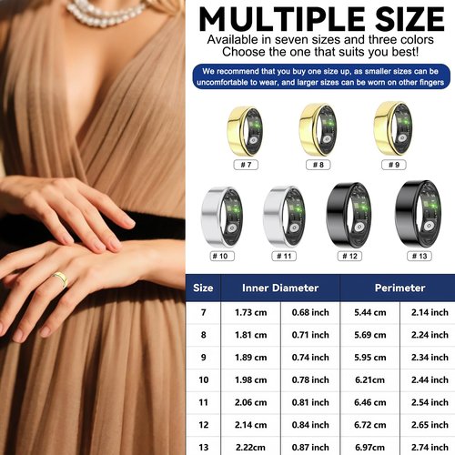 Smart Rings for Women Men,Fitness Tracker Ring,Heart Rate,Blood Oxygen,Blood Pressure,Step Tracker,Sleep Monitoring,No Subscription Fee,IP68 Waterproof Smart Ring for iphone&Android,Size Kit(Silver 7)