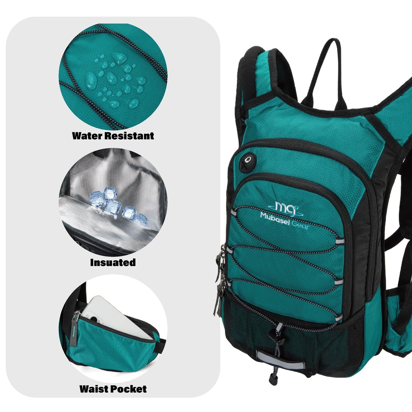 15L Insulated Hydration Backpack Pack with 2L Water Bladder Lightweight Hiking Backpack Bag for Women Men Daypack for Hiking Running Festival Camping Biking (Emerald)