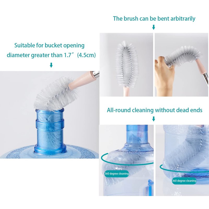 2 Pack 28" Long Bottle Brush, 3 & 5 Gallon Bottle Cleaner Brush, Nylon Bristles and Stainless Steel Handle Bendable Replaceable Brush Head Bottle Cleaning Brush