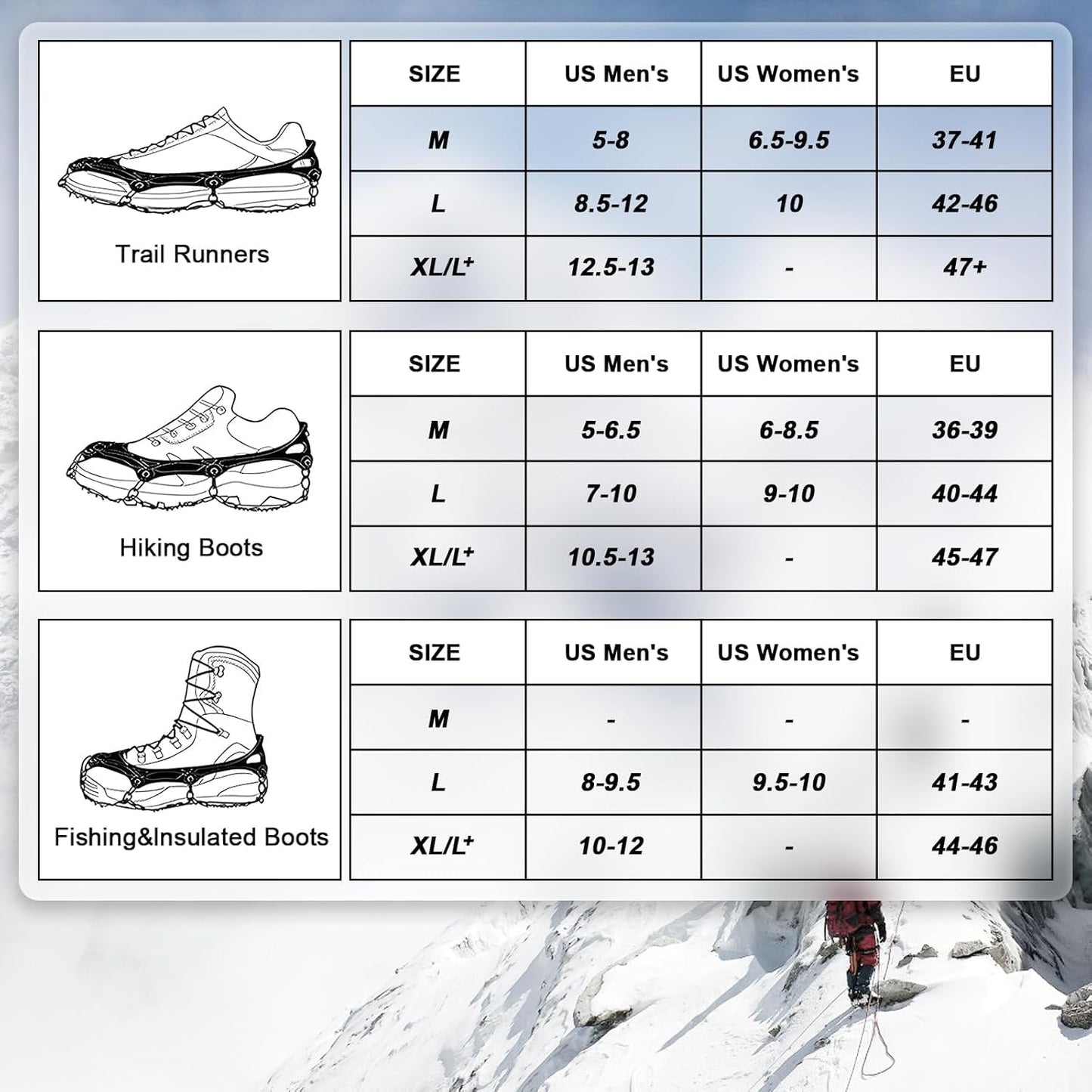 Ice Trekkers for Boots - Crampons Ice Cleats Traction Snow Grips for Boots Shoes with 23 Stainless Steel Spikes Anti Slip for Walking,Hiking,Climbing,Fishing and Mountaineering (Large)