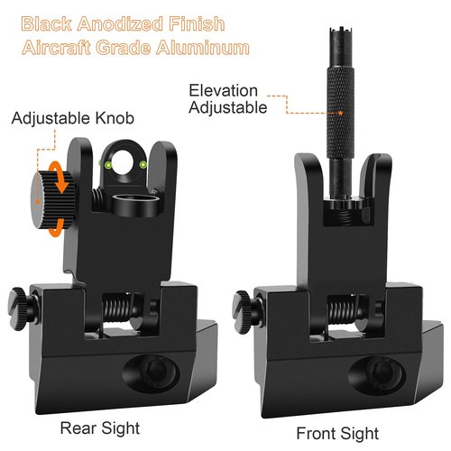 Fiber Optics Iron Sights, Low Profile 45 Degree Front and Rear Backup AR Sights, All Metal Construction Two Aperture Sight with Red and Green Dots for Picatinny and Weaver Rail