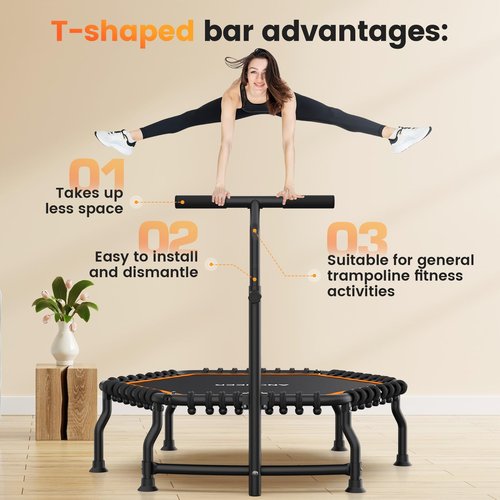 ANCHEER 50" Rebounder Trampoline for Adults- 2025 Foldable Mini Trampoline with Bar- Exercise Trampoline for Adults, Max Load 560lbs, for Indoor/Garden Workout