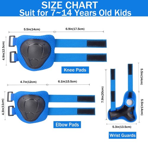 HocIece Kids/Youth Knee Pads for Kids 3-14Years Boys Girls 6 in 1 Kids Protective Gear Set Adjustable for Skating Cycling Bike Rollerblading Scooter Roller Skates