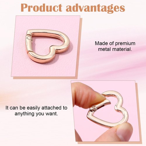6 Pcs Heart Carabiner Clip 2 Size Heavy Duty Heart Carabiner Spring Snap Clasp Hook for Camping Hiking Fishing Traveling Purses Backpack Keychain DIY Crafts Women Festival Gifts Gold Silver Black