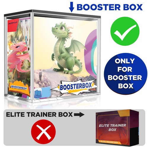 Booster Box Acrylic Case - UV Protection Display for PKMN Booster Sealed Boxes, Thick 0.2" Clear Storage Case with Anti-Scratch Coating, Gift for TCG Collectors (Black Base)